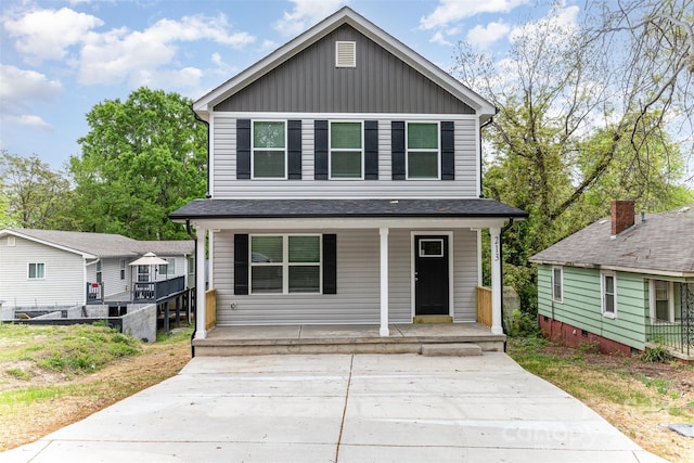 view of front of home with a porch and board and batten siding