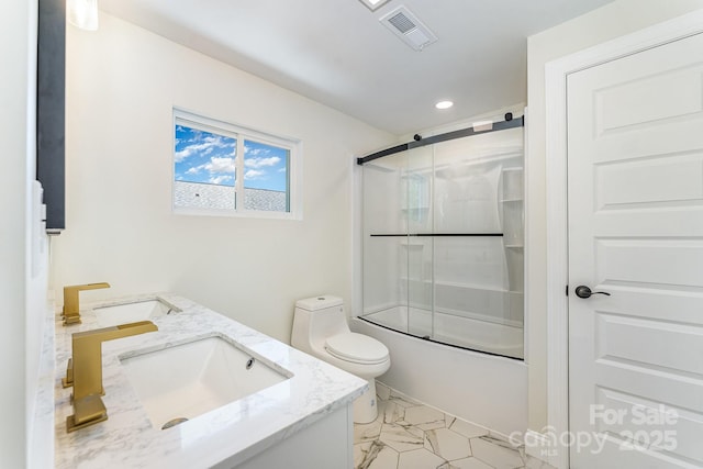 112 Circle Dr, Salisbury, NC 28144 - full bathroom with combined bath / shower with glass door, double vanity, toilet, and recessed lighting