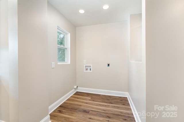 112 Circle Dr, Salisbury, NC 28144 - washroom featuring wood finished floors, hookup for an electric dryer, hookup for a washing machine, baseboards, and recessed lighting