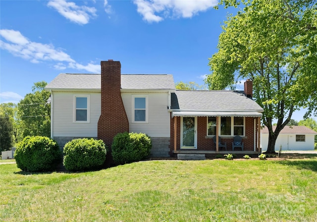 155 Jackson Rd, Salisbury, NC 28146 - tri-level home featuring a shingled roof, a chimney, a porch, and a front yard