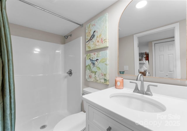 155 Jackson Rd, Salisbury, NC 28146 - bathroom featuring vanity, walk in shower, and toilet