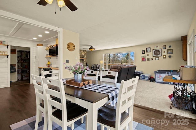 675 Rodgers Rd, Newland, NC 28657 - dining room featuring recessed lighting, dark wood-style floors, and ceiling fan
