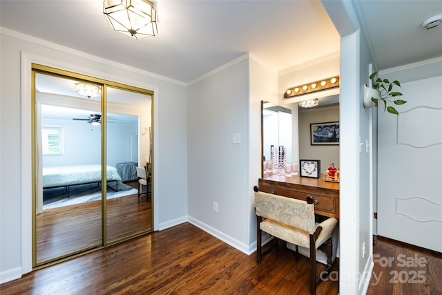 846 Gist Rd, Rock Hill, SC 29732 - interior space featuring ornamental molding, baseboards, a closet, and wood finished floors
