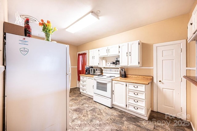 310 1st St NE, Hickory, NC 28601 - kitchen with light countertops, a toaster, white cabinetry, and white appliances