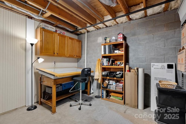unfinished basement with concrete block wall