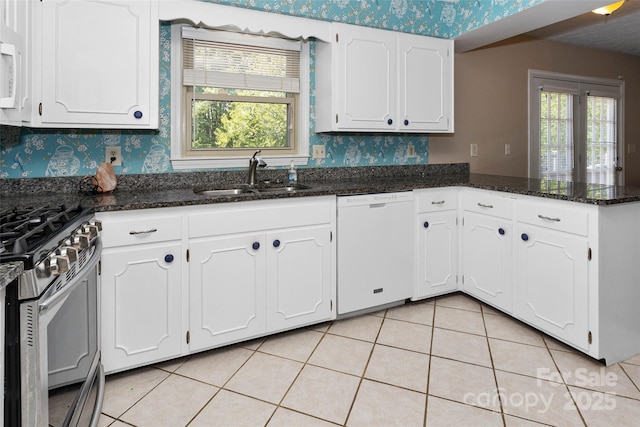 159 Amble Ln, Fletcher, NC 28732 - kitchen with a sink, white appliances, and wallpapered walls
