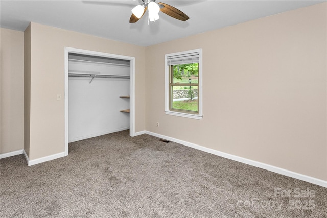 159 Amble Ln, Fletcher, NC 28732 - unfurnished bedroom with a closet, carpet, visible vents, ceiling fan, and baseboards