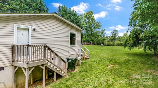37 Bittersweet Dr, Hendersonville, NC 28792 - view of green lawn featuring stairway and a wooden deck
