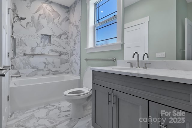 20 Brookstone Pl, Candler, NC 28715 - full bath featuring vanity, marble look tiles, and washtub / shower combination