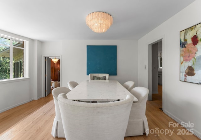 916 E Park Dr, Lincolnton, NC 28092 - dining room featuring a chandelier, light wood-type flooring, and baseboards