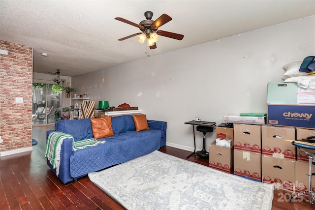 1766 Forest Side Ln, Charlotte, NC 28213 - living area featuring a textured ceiling, baseboards, a ceiling fan, and wood finished floors