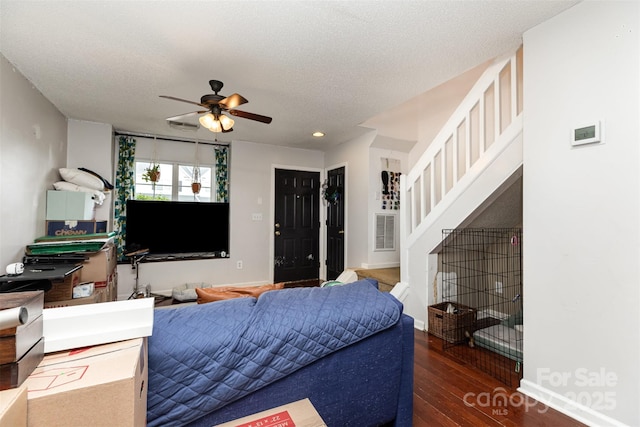 1766 Forest Side Ln, Charlotte, NC 28213 - living room with a ceiling fan, stairs, wood finished floors, baseboards, and recessed lighting