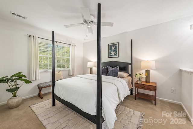 9012 Saint Thomas Ln, Charlotte, NC 28277 - bedroom featuring visible vents, baseboards, a ceiling fan, and light carpet