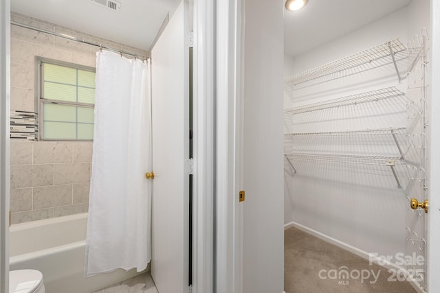 9012 Saint Thomas Ln, Charlotte, NC 28277 - bathroom with shower / bathtub combination with curtain and toilet