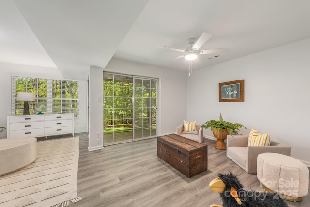 9012 Saint Thomas Ln, Charlotte, NC 28277 - sitting room with light wood-type flooring, visible vents, ceiling fan, and plenty of natural light