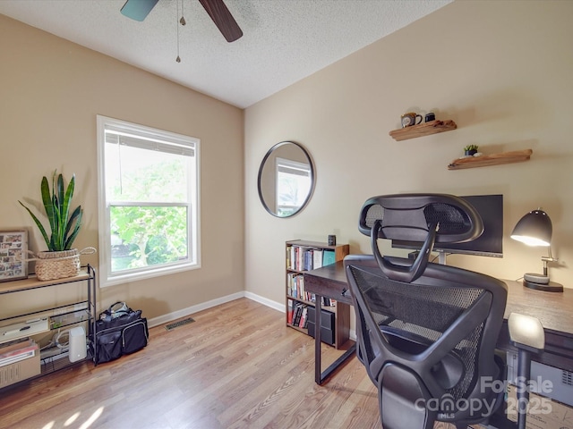 215 6th St, Belmont, NC 28012 - office featuring ceiling fan, light wood finished floors, a textured ceiling, and baseboards