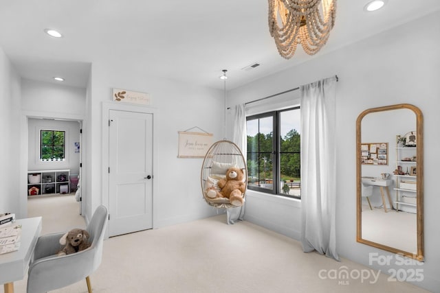 2165 Country Club Rd, Lincolnton, NC 28092 - office with a chandelier, plenty of natural light, visible vents, and recessed lighting