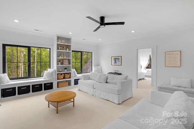 2165 Country Club Rd, Lincolnton, NC 28092 - carpeted living room featuring a ceiling fan and recessed lighting
