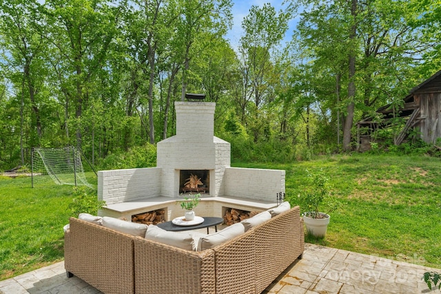 2165 Country Club Rd, Lincolnton, NC 28092 - view of patio featuring an outdoor brick fireplace