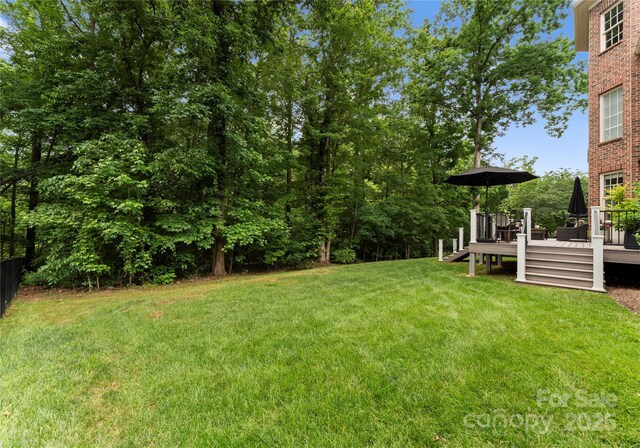 7005 Camrose Crossing Ln, Matthews, NC 28104 - view of grassy yard with a wooden deck