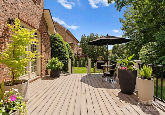 7005 Camrose Crossing Ln, Matthews, NC 28104 - wooden terrace featuring outdoor dining space
