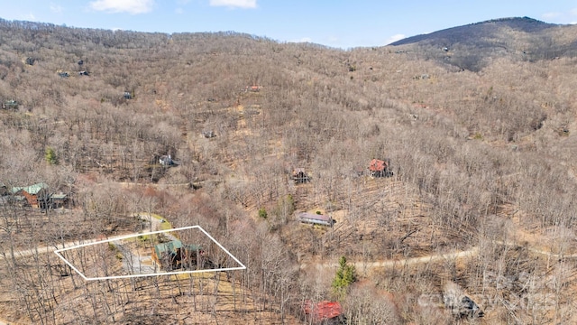 drone / aerial view featuring a mountain view