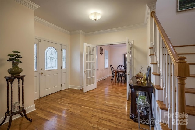 3 Kensington Ct, Granite Falls, NC 28630 - entryway featuring french doors, stairs, baseboards, and wood finished floors