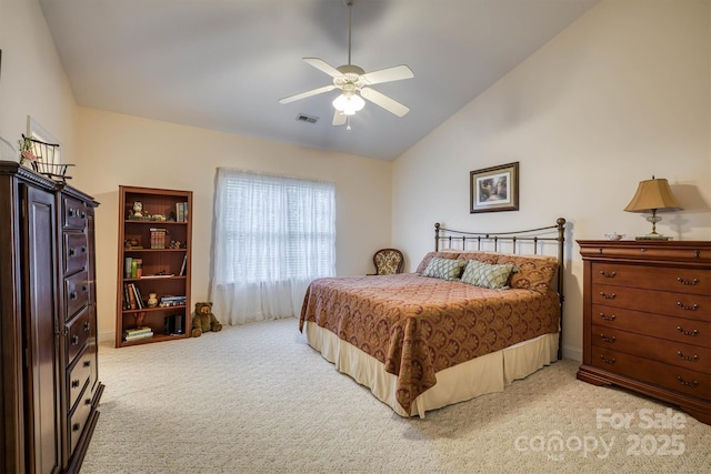 3 Kensington Ct, Granite Falls, NC 28630 - bedroom featuring visible vents, carpet floors, lofted ceiling, and ceiling fan