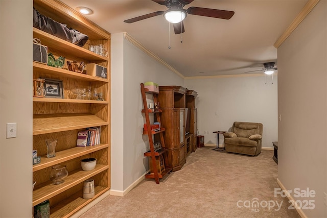 3 Kensington Ct, Granite Falls, NC 28630 - living area with crown molding, carpet flooring, baseboards, and ceiling fan