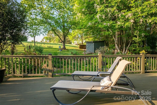 3 Kensington Ct, Granite Falls, NC 28630 - wooden terrace featuring an outdoor structure and a shed