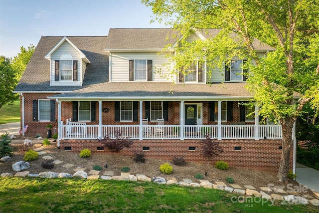 3 Kensington Ct, Granite Falls, NC 28630 - country-style home featuring a shingled roof, a porch, brick siding, and crawl space