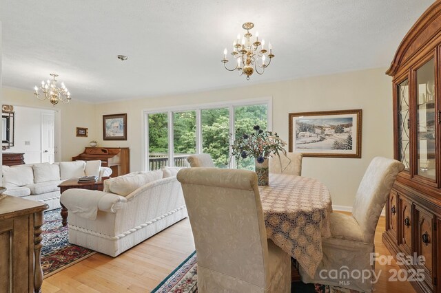 174 Sunny Knoll Ln, Boone, NC 28607 - dining area with a chandelier and light wood-type flooring