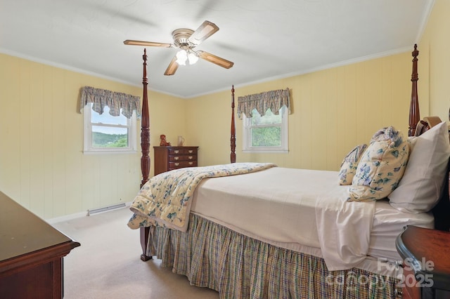 174 Sunny Knoll Ln, Boone, NC 28607 - bedroom with carpet floors, ceiling fan, a baseboard radiator, and crown molding