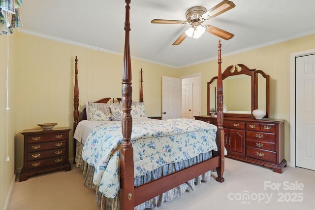 174 Sunny Knoll Ln, Boone, NC 28607 - bedroom featuring carpet, ornamental molding, and ceiling fan