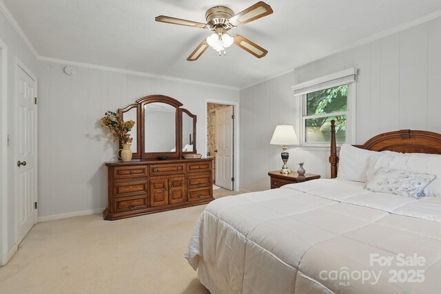 174 Sunny Knoll Ln, Boone, NC 28607 - bedroom featuring ornamental molding, light colored carpet, and a ceiling fan