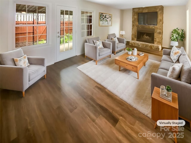 8026 Regent Park Ln, Charlotte, NC 28210 - living area with wood finished floors and a fireplace
