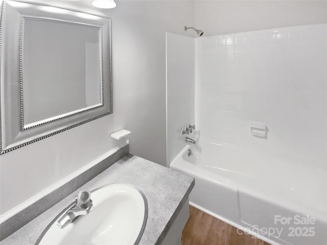 8026 Regent Park Ln, Charlotte, NC 28210 - full bath with shower / tub combination, vanity, and wood finished floors