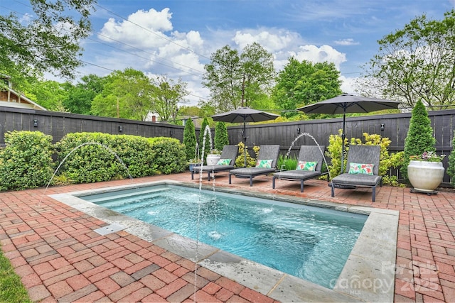 view of pool featuring a patio area and a fenced backyard