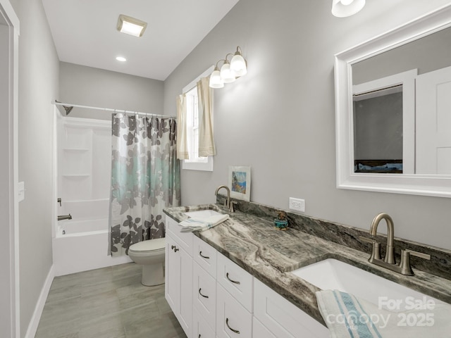 231 Leyland Cir, Hendersonville, NC 28792 - bathroom with toilet, shower / tub combo with curtain, and double vanity