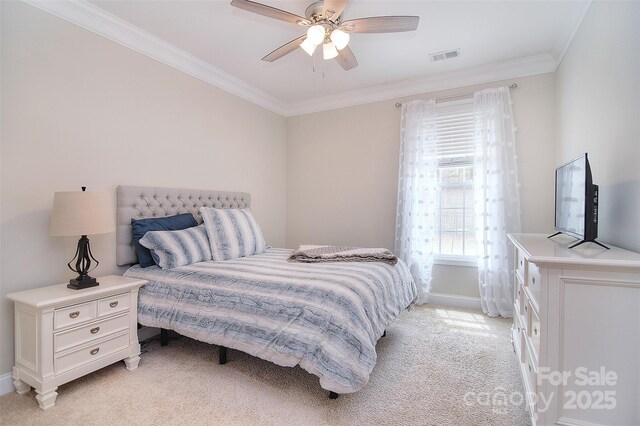 2014 Burton Point Ct, Waxhaw, NC 28173 - bedroom with crown molding, light carpet, and a ceiling fan