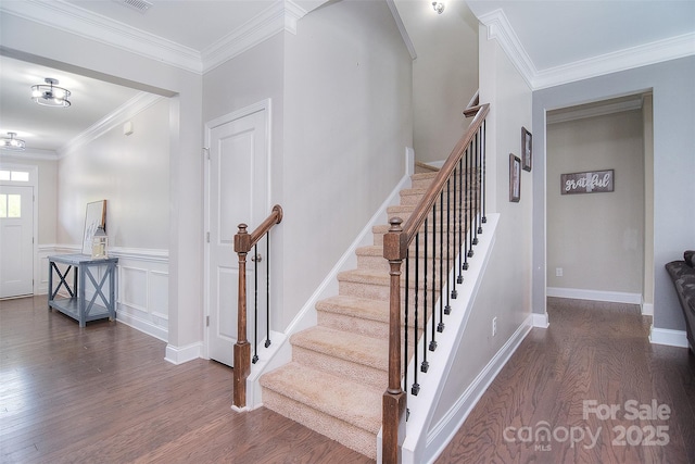 2014 Burton Point Ct, Waxhaw, NC 28173 - stairway with wood finished floors and ornamental molding