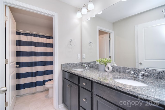 2014 Burton Point Ct, Waxhaw, NC 28173 - bathroom with double vanity, tile patterned flooring, and a shower with shower curtain