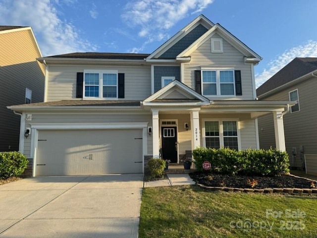 2014 Burton Point Ct, Waxhaw, NC 28173 - craftsman-style house with driveway, a garage, and covered porch