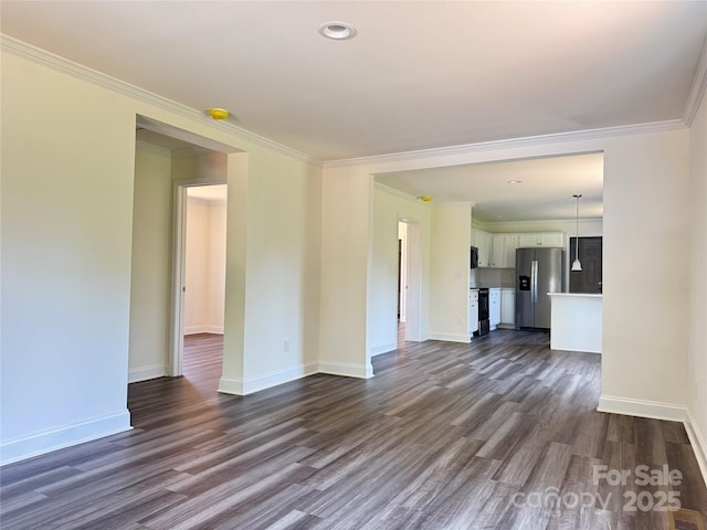 159 Hallman St, Cherryville, NC 28021 - unfurnished living room featuring dark wood-style floors, baseboards, crown molding, and recessed lighting