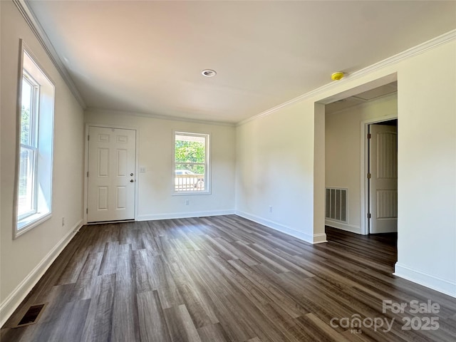 159 Hallman St, Cherryville, NC 28021 - unfurnished room featuring dark wood-style floors, ornamental molding, and baseboards