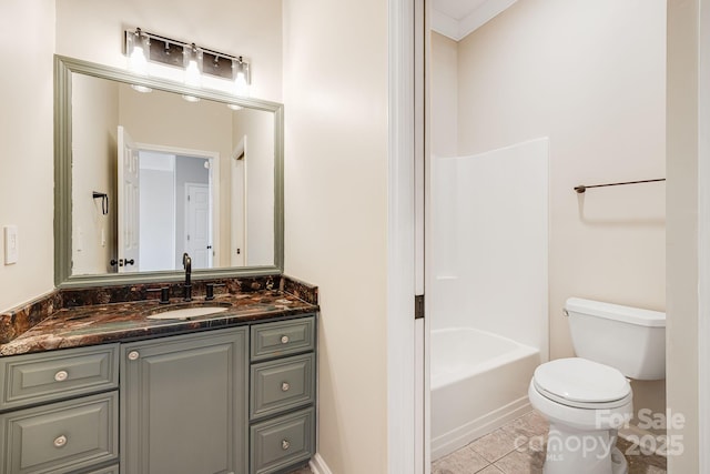 full bathroom with toilet, vanity, and bathtub / shower combination