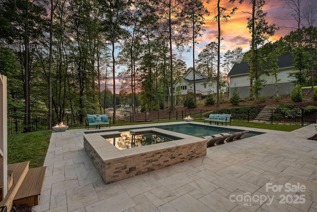 127 Holt Ln, Mooresville, NC 28117 - view of pool featuring fence, a fenced in pool, a patio, and an in ground hot tub