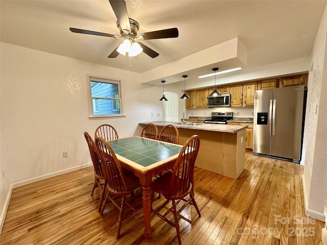 5381 State Highway 197 S Unit 3, Burnsville, NC 28714 - dining room with light wood-style floors, a textured ceiling, baseboards, and ceiling fan