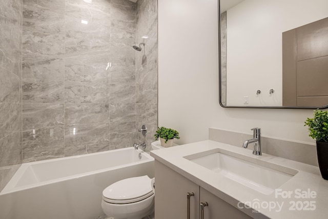 full bath featuring washtub / shower combination, vanity, and toilet