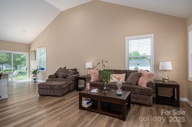 3121 Suffolk Dr, Shelby, NC 28152 - living area featuring high vaulted ceiling, wood finished floors, and baseboards